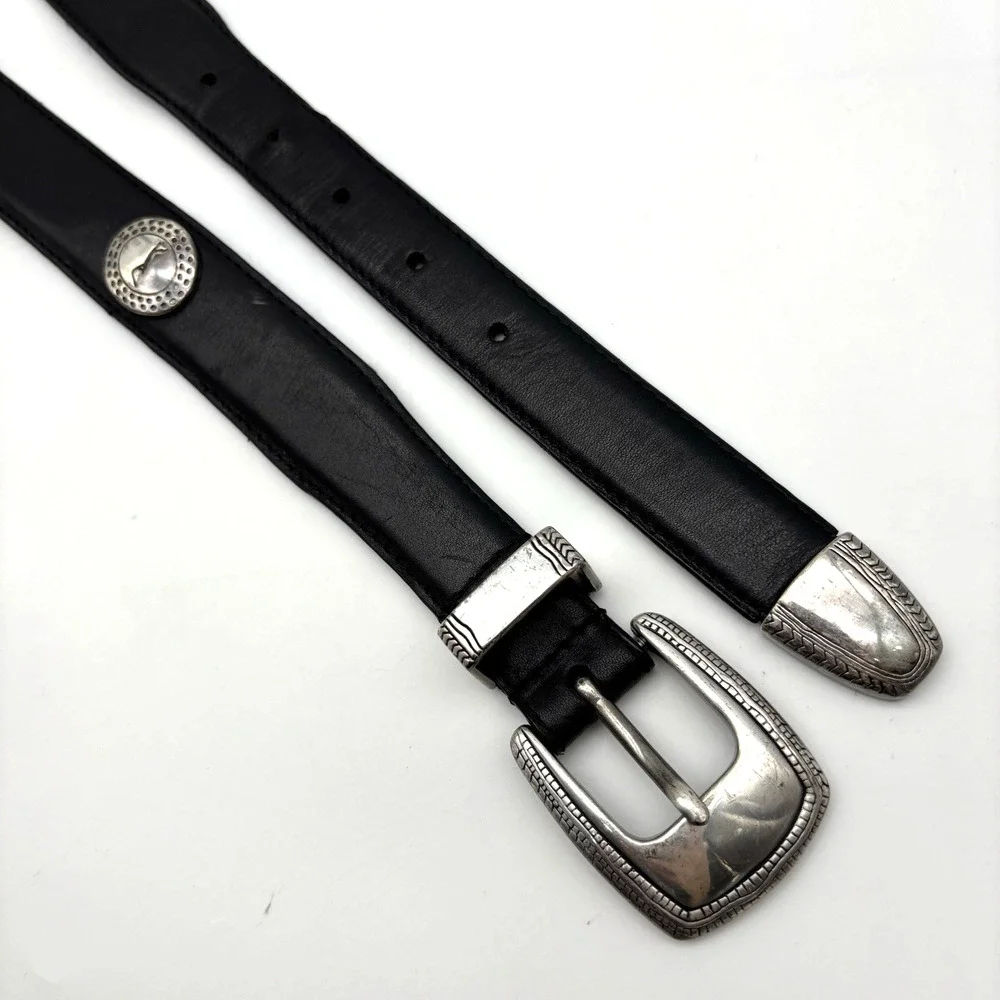 Vintage 90s PGA Tour Black Full Grain Leather Concho Golf Belt 40 38-42